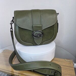 Coach Georgie Saddle Crossbody Bag Olive Green Suede Leather
